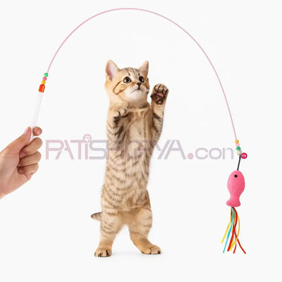 Balık Motifli Tüylü Kedi Oltası Kedi Oyuncakları