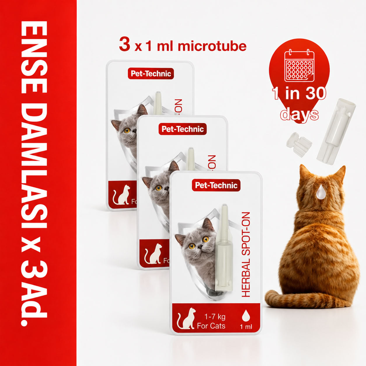 Pet-Technic 3 ADET Ense Damlası Kedi 1-7 Kg 3x1 ml (Deri ve tüy Bakım ürünü)