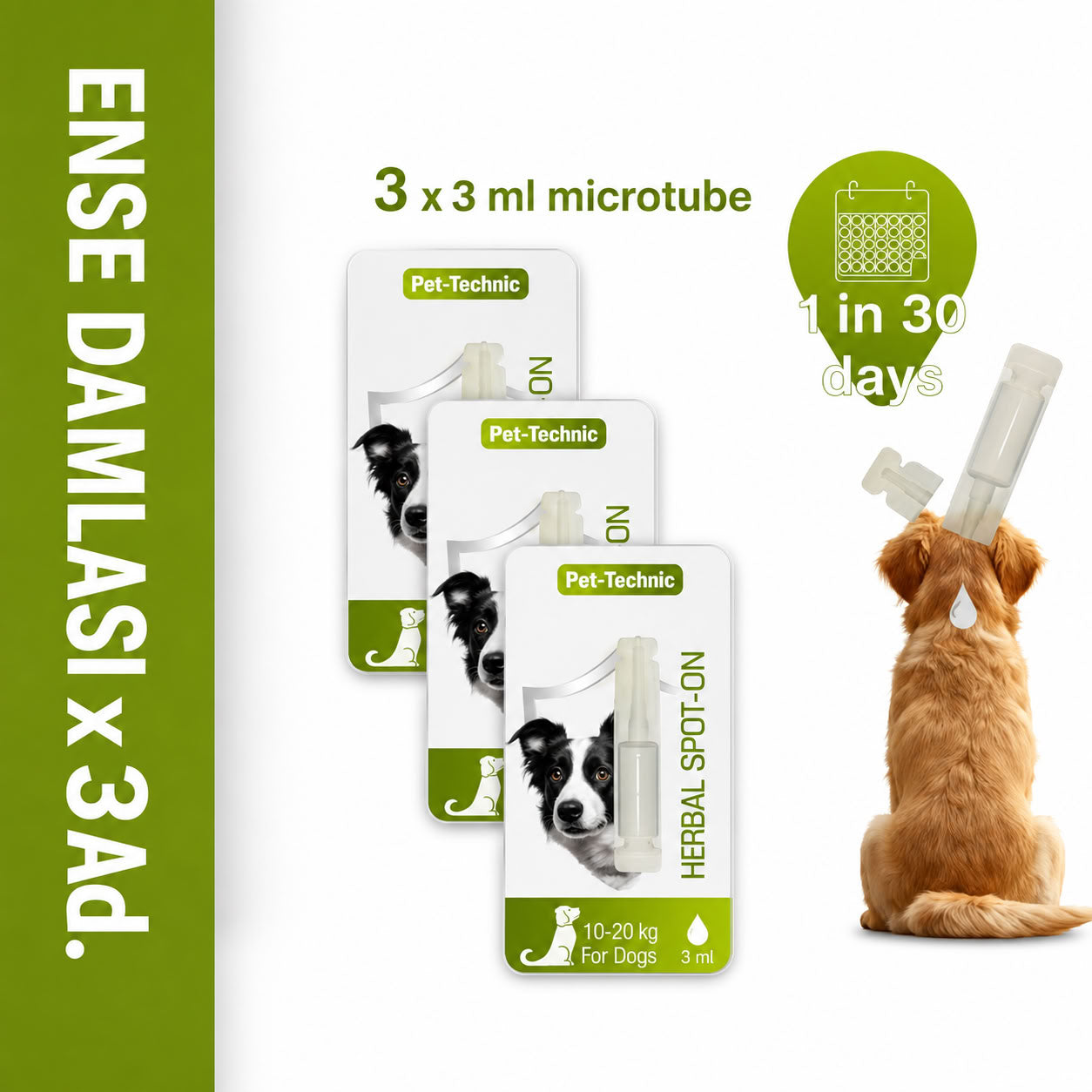 Pet-Technic 3 ADET Ense Damlası Köpek 10-20 Kg 3x1ml (Deri ve tüy Bakım ürünü)