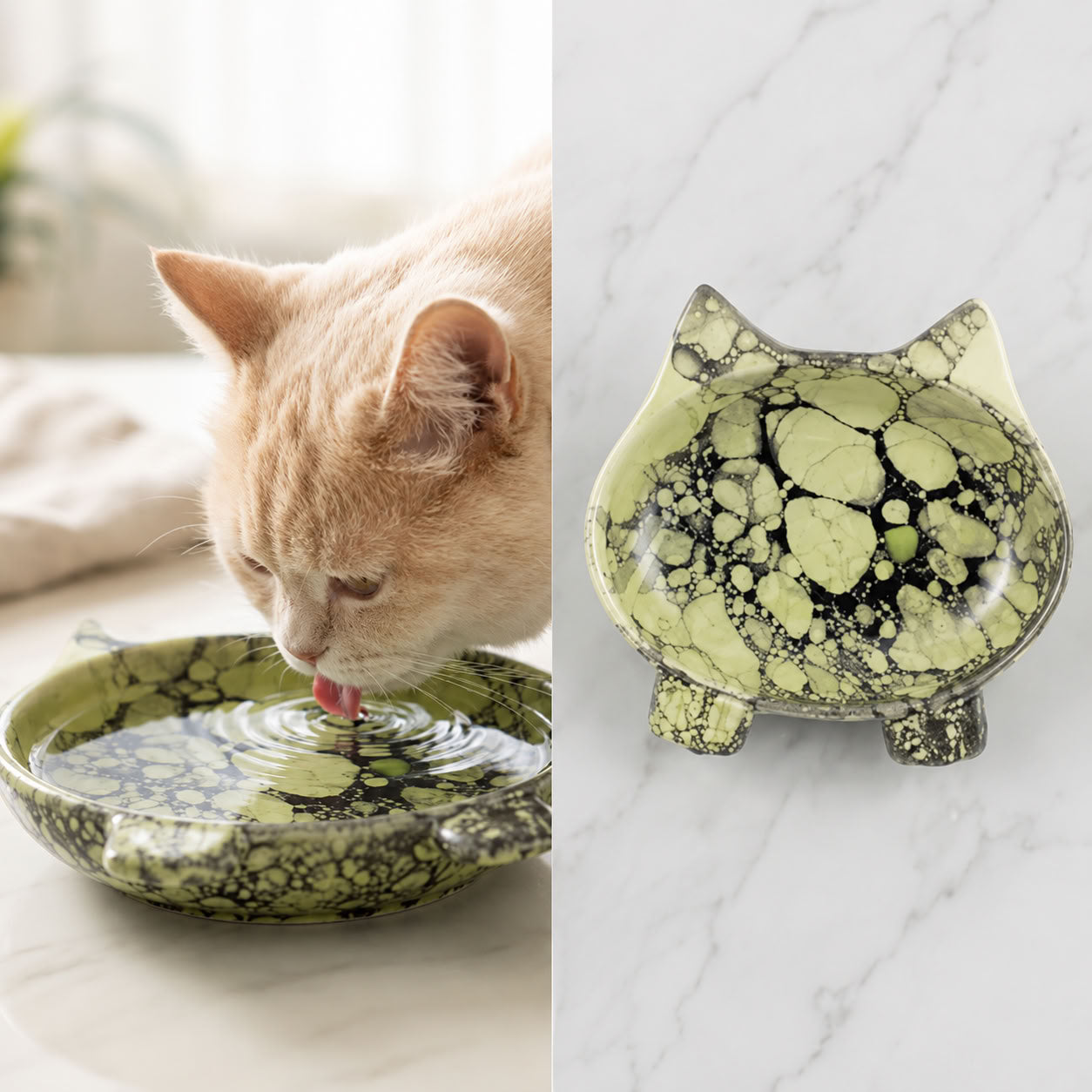 Sarı Seramik Kedi Model Mama Su Kabı (Kutulu)