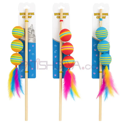 3 Toplu ve Renkli Tüylü İnteraktif Kedi Oyun Oltası