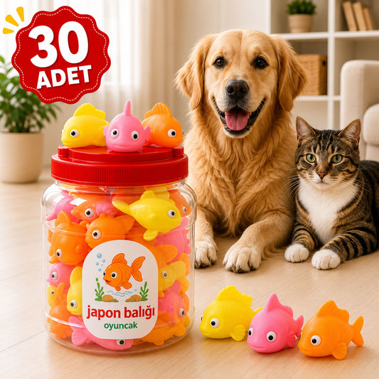 Japon Balığı Sesli Plastik Kedi Köpek Oyuncağı (30 Adet Kutulu)