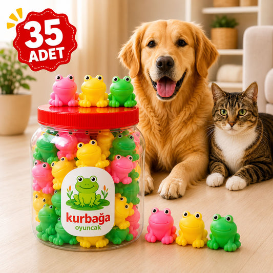Kurbağa Model Sesli Plastik Kedi Köpek Oyuncağı (35 Adet Kutulu)