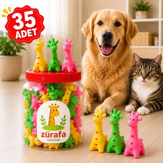 Zürafa Model Sesli Plastik Kedi Köpek Oyuncağı (35 Adet Kutulu)