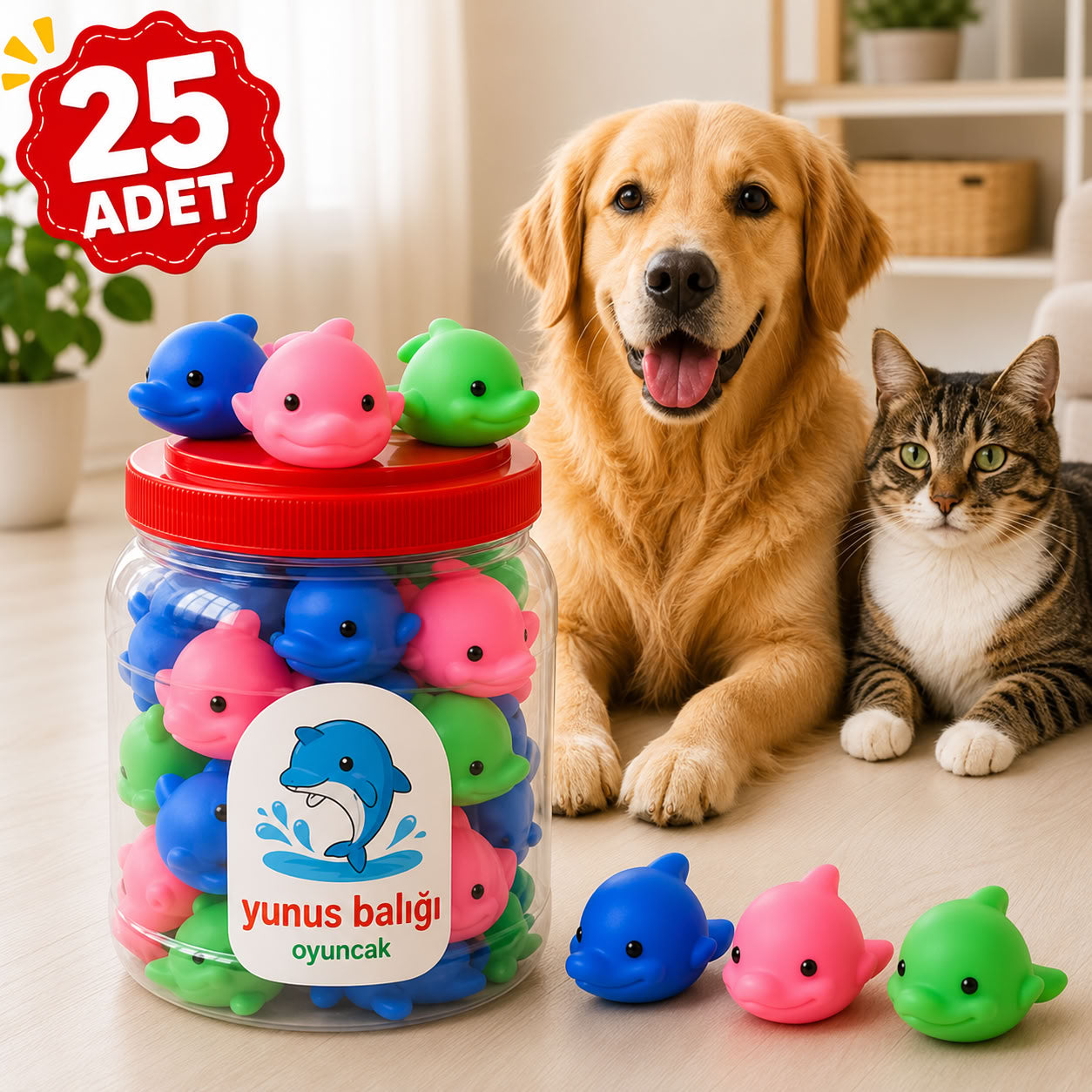 Yunus Balığı Model Sesli Plastik Kedi Köpek Oyuncağı (25 Adet Kutulu)