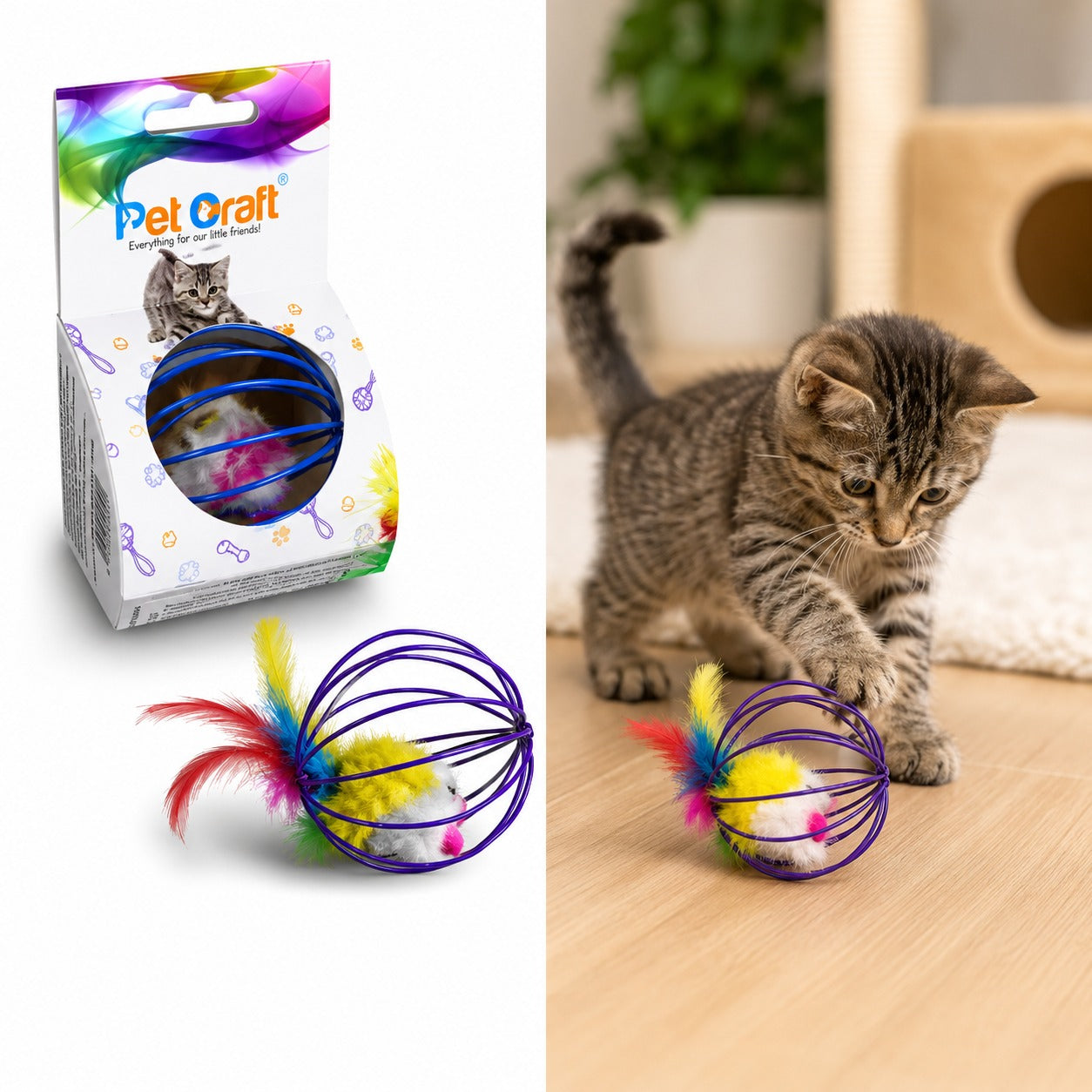 PetCraft Kafesli Fare Oyun Topu (Karton Askılı)