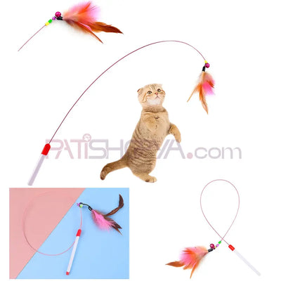 90 cm Metal Telli ve Tüylü İnteraktif Kedi Oyun Oltası