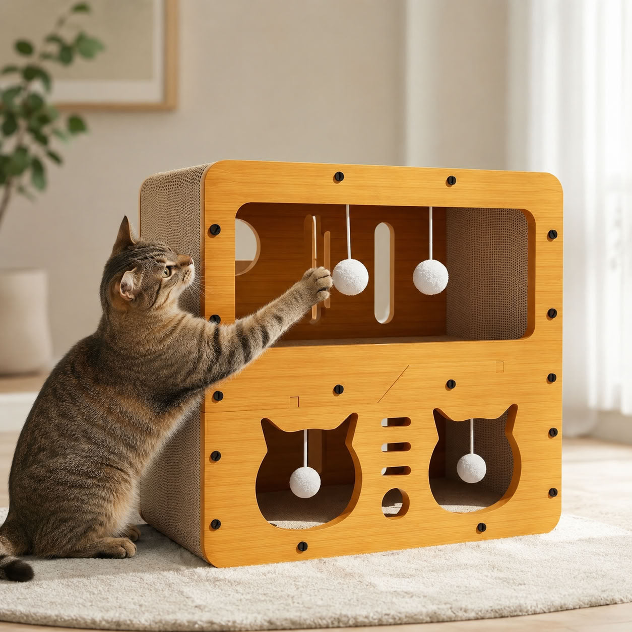 Ahşap Kenarlı Kedi Tırmalama Oyun Kutusu