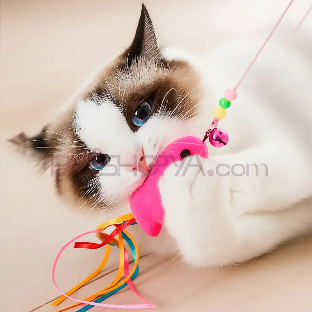 Balık Motifli Tüylü Kedi Oltası Kedi Oyuncakları