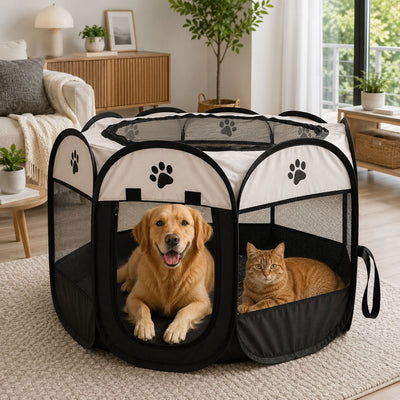 Beyaz ve siyah büyük boy katlanabilir kedi köpek oyun parkı 91 × 58 cm