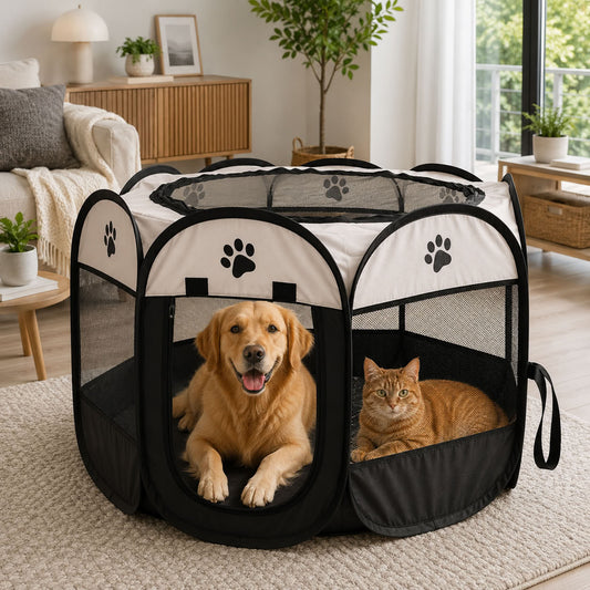 Beyaz ve siyah büyük boy katlanabilir kedi köpek oyun parkı 91 × 58 cm