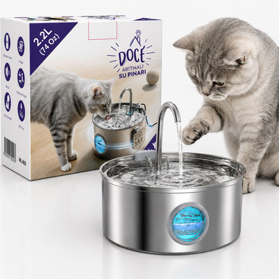 Doce 2,2 litre paslanmaz çelik filtreli arıtmalı otomatik kedi su pınarı 74 Oz