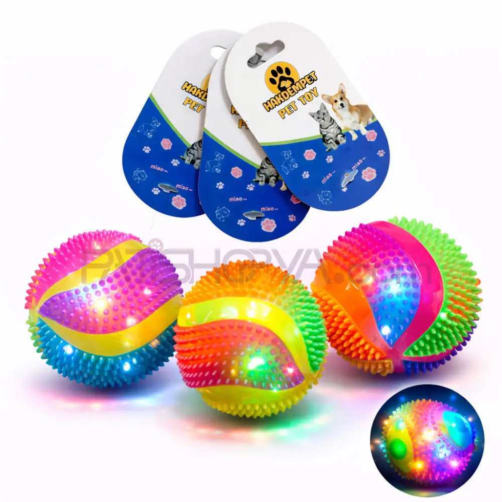 IŞIKLI Renkli Desenli Evcil Hayvan Oyun Topu 7,5 CM (Karton Askılı) Köpek Oyuncakları