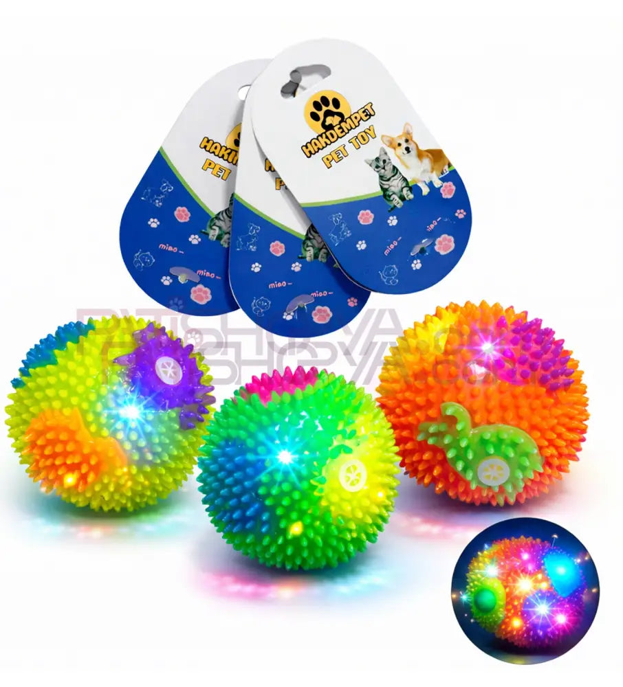 IŞIKLI Yengeç Desenli Sesli Evcil Hayvan Oyun Topu 6,5 CM (Karton Askılı) Kedi Oyuncakları