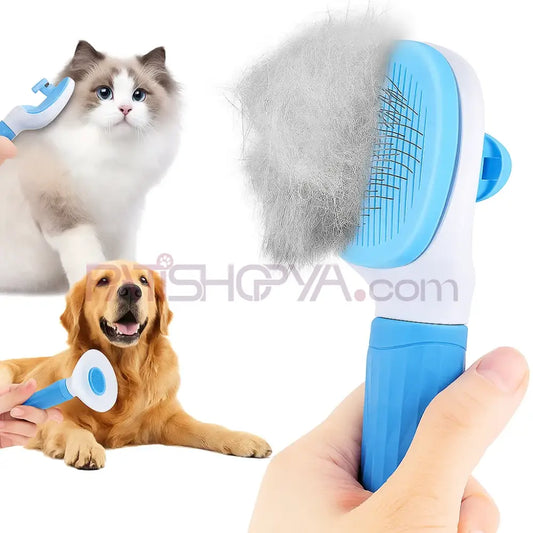 Lüx Basmalı Tek Tuşla Temizlenen Kedi Köpek Fırçası (KUTULU) Kedi Köpek Tarağı ve Fırçası
