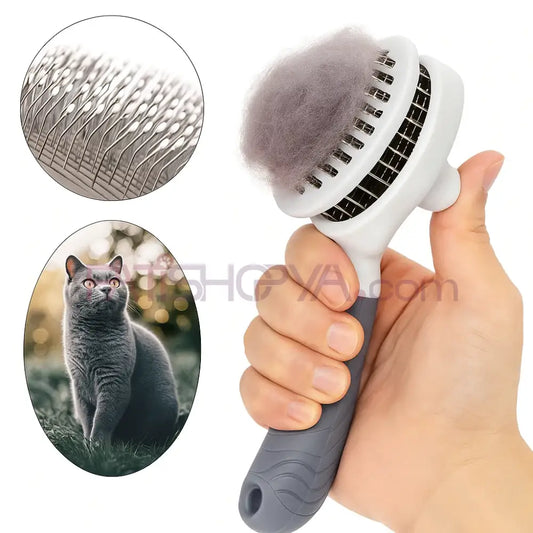 Lüx Basmalı Tek Tuşla Temizlenen Kedi Köpek Fırçası (KUTULU) Kedi Köpek Tarağı ve Fırçası