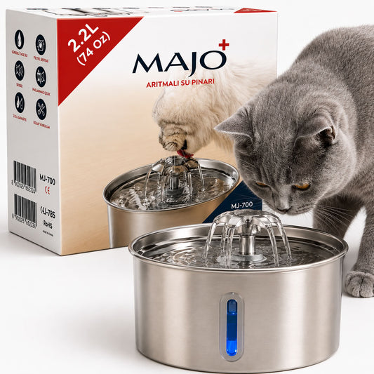 Majo MJ-700 2,2 litre paslanmaz çelik filtreli arıtmalı otomatik kedi su pınarı