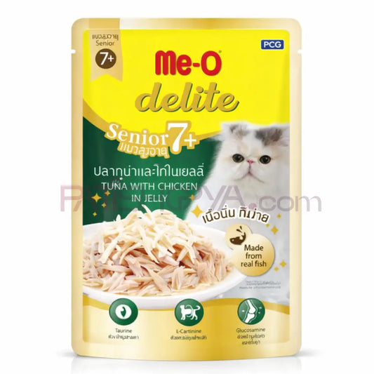 Me-O DELITE SENIOR 7 + TON BAL.-TAVUK YAŞ MAMA 70GR 12’Lİ Me-O Kedi Mamaları