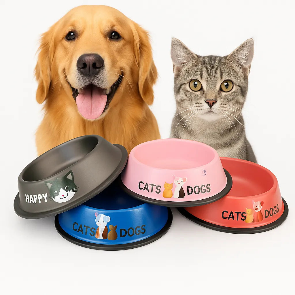 16 Cm Renkli Baskılı Paslanmaz Çelik Kedi Köpek Mama Su Kabı Toptan Pet Shop Ürünleri Hijyenik Çelik Mama Kabı
