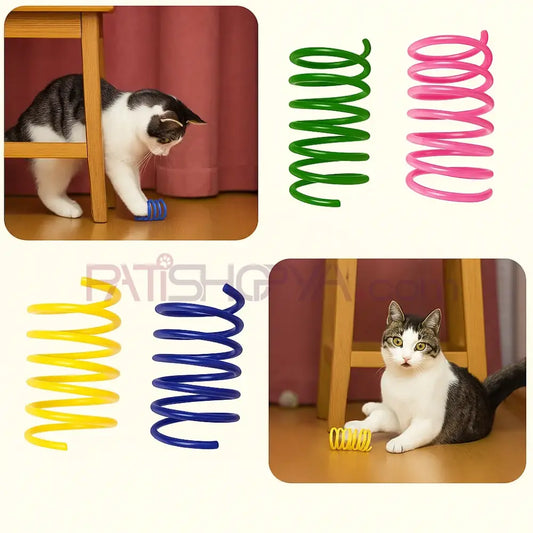 4Lü Paket Spiral Yay Kedi Oyuncağı Renkli Zıplayan Yaylar