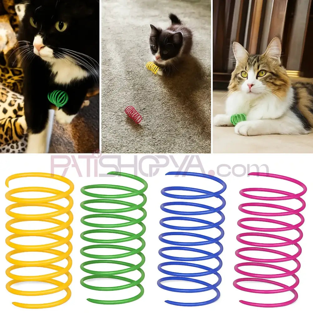 4Lü Paket Spiral Yay Kedi Oyuncağı Renkli Zıplayan Yaylar