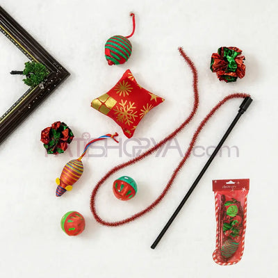 Evcil Hayvan Yılbaşı Konsepti 8 Parça Oyuncak Seti Kedi Olta Oyuncakları