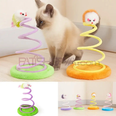 Ahşap Tabanlı Yaylı Spiral Kedi Hacıyatmaz Oyuncak Kedi Oyuncakları