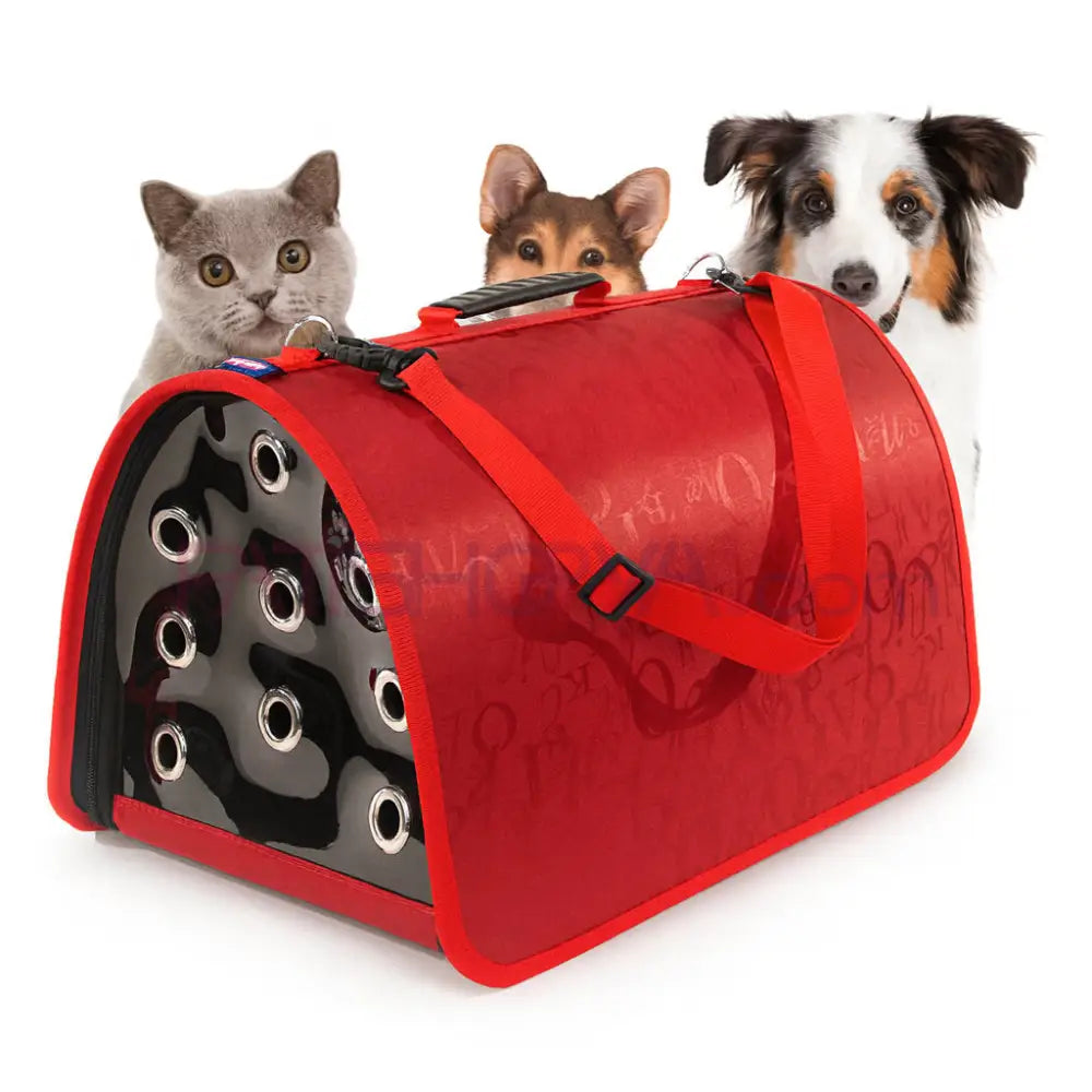 Flybag Kedi Köpek Taşıma Çantası Kapalı Desenli Kırmızı 44x28x28 cm