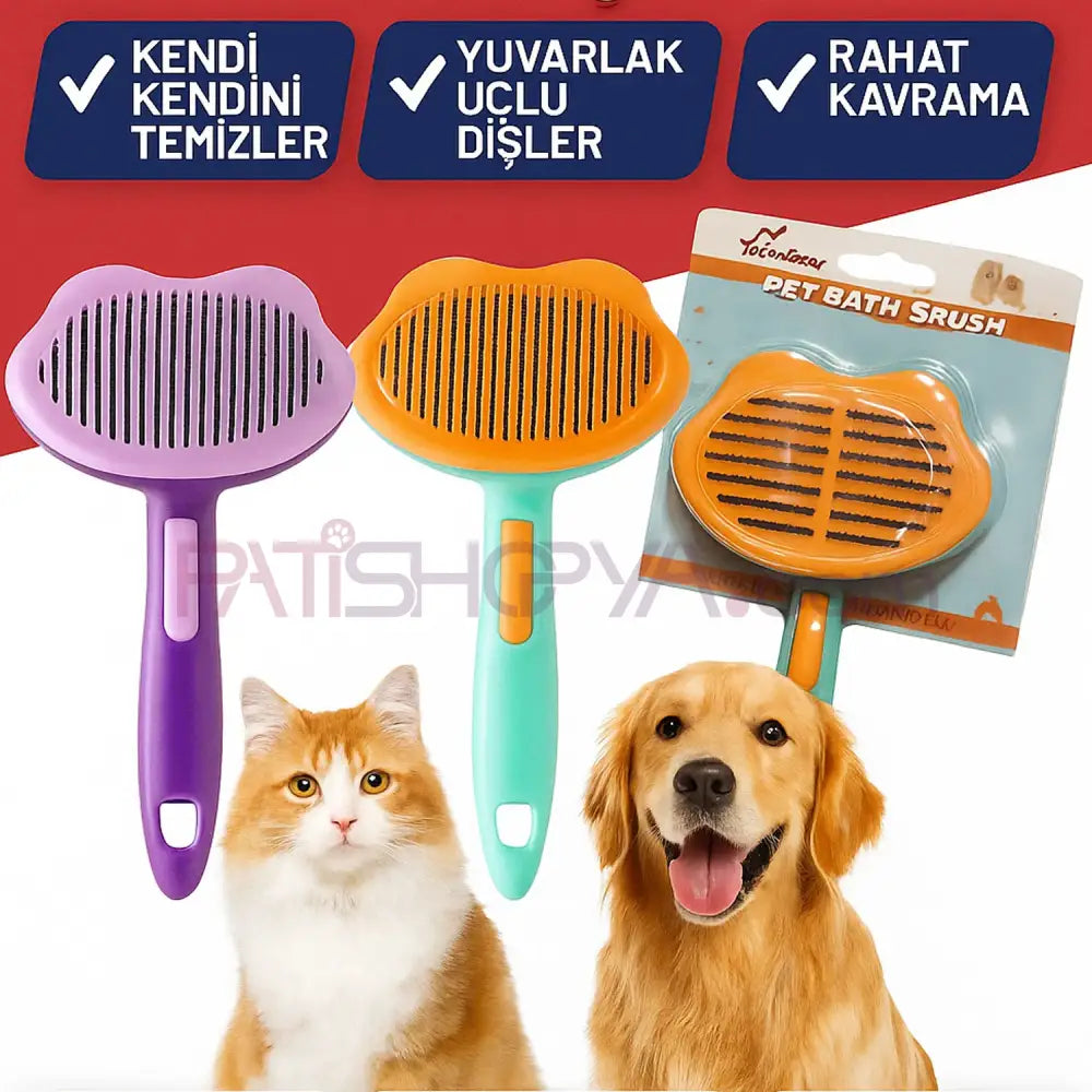Otomatik Basmalı Kedi Köpek Tüy Toplama Tarağı Kulaklı Model Kedi Tarakları