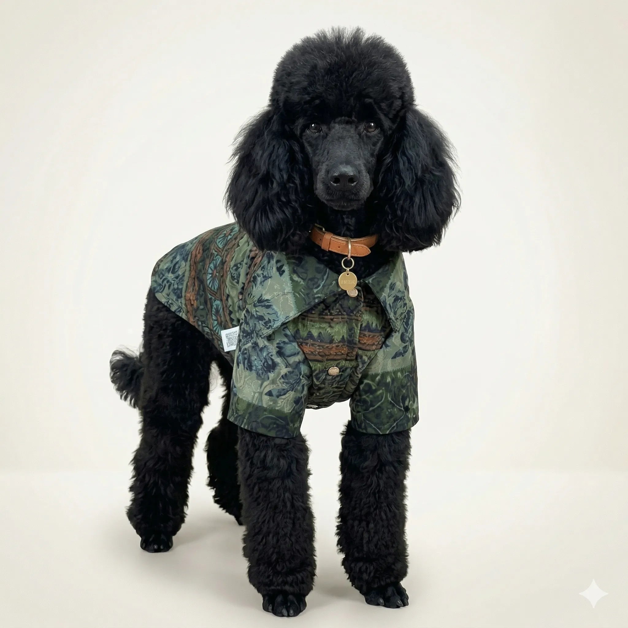 Retro Desenli Dokuma Gömlek Yeşil Toptan Köpek Kıyafetleri 5 Beden Set Köpek Gömleği