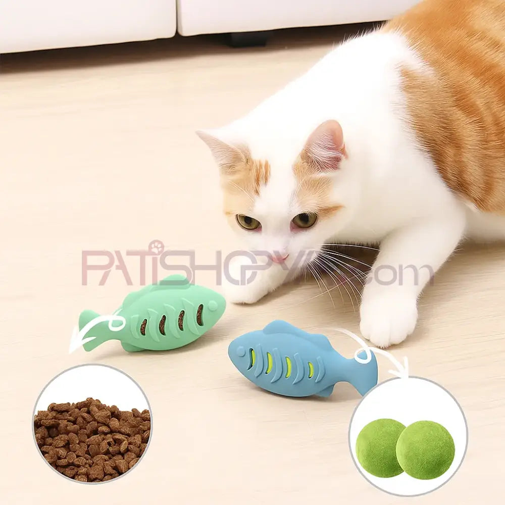 Evcil Hayvan Silikon Balık Modelli Mama Atıcı Oyuncak Kedi Oyuncakları