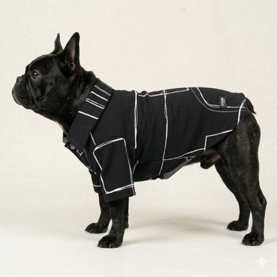 Siyah Desenli Krinkıl Gömlek Toptan Köpek Kıyafetleri 5 Beden Set Modern Köpek Gömleği