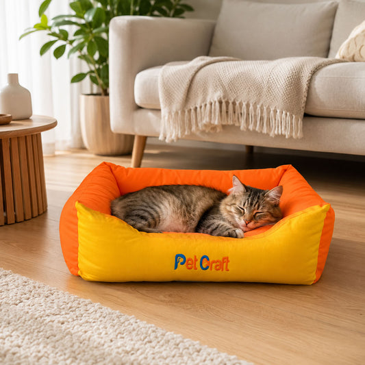 Yükseltilmiş kenarlara ve dolgulu iç bölüme sahip 50×35 cm Pet Craft dikdörtgen kedi köpek yatağı