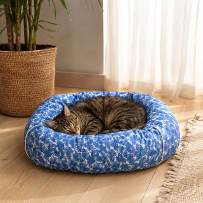 Yükseltilmiş çevre kenarlarına ve dolgulu orta bölüme sahip 50×50 cm Pet Craft yuvarlak kedi köpek yatağı