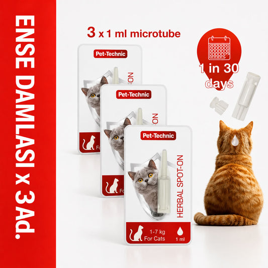 Pet-Technic Herbal Spot-On 1–7 kg kediler için üç adet 1 ml ense damlası