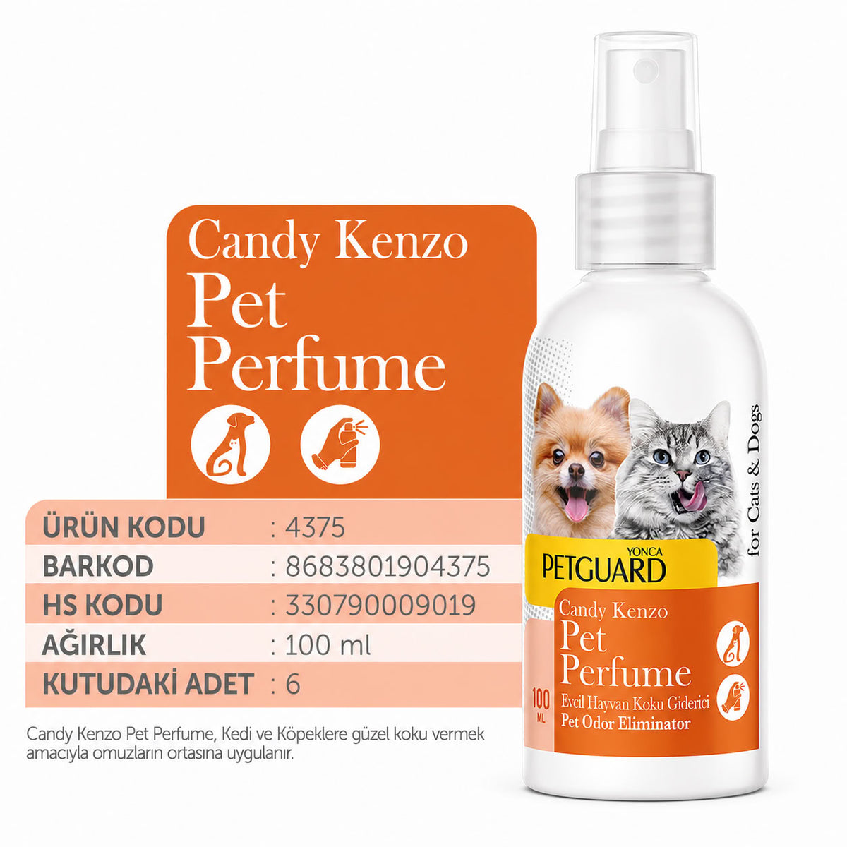 Petguard Candy Kenzo kedi köpek parfümü 100 ml 6 adet evcil hayvan koku giderici sprey