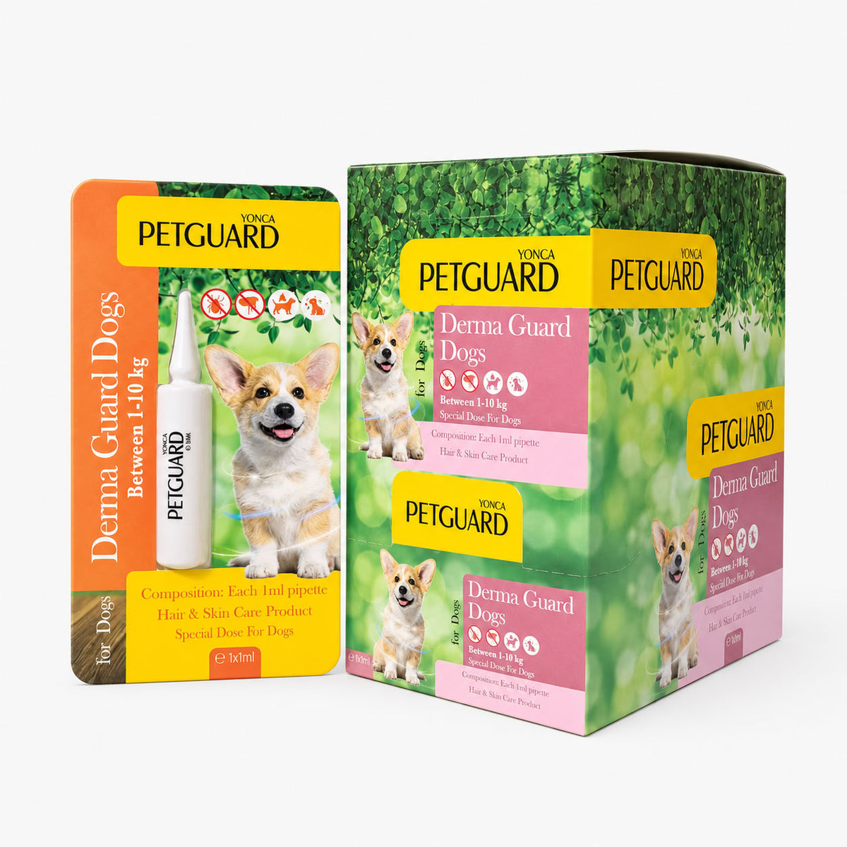 Petguard Derma Guard 1-10 kg köpekler için 12 adet 1 ml deri ve tüy bakım pipeti