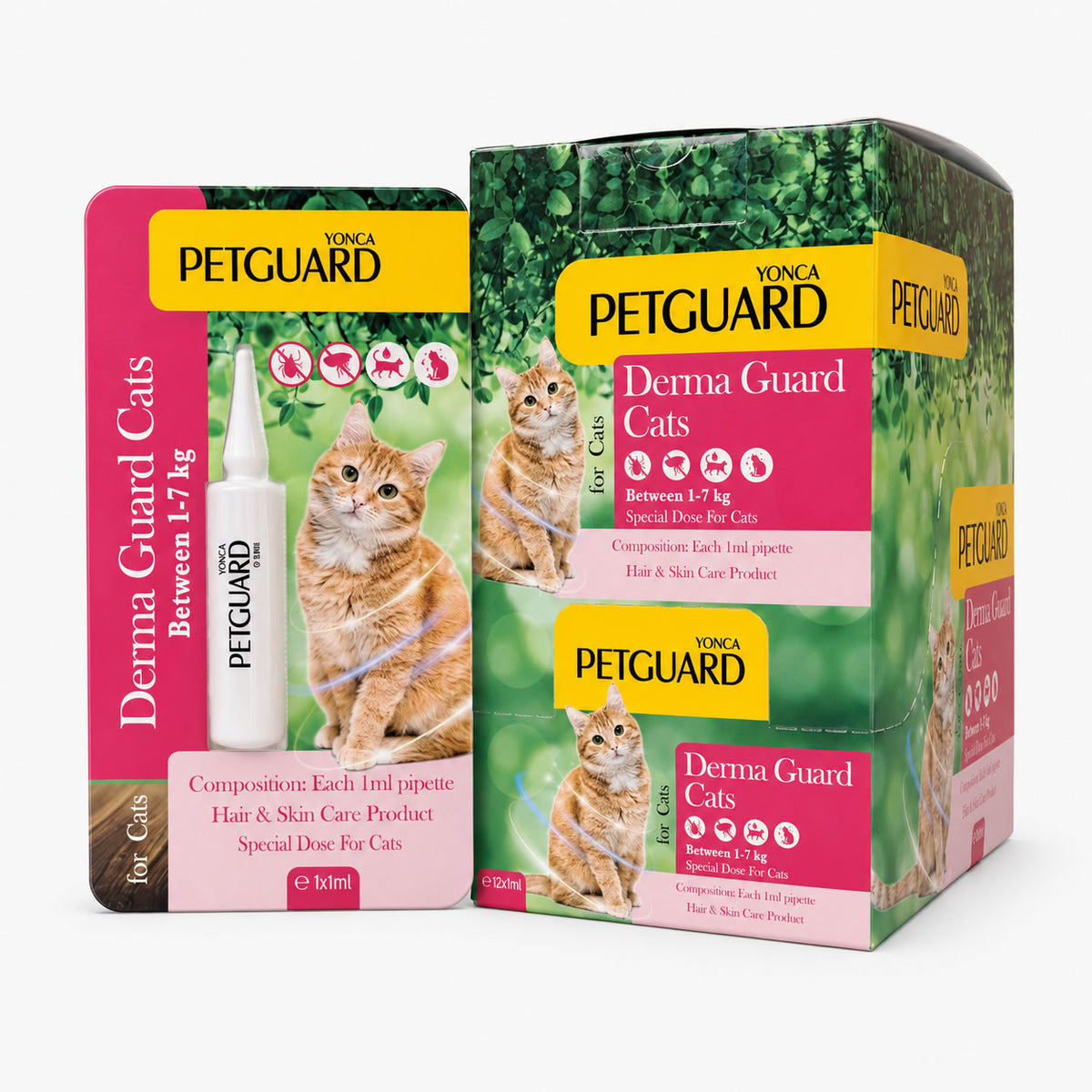 Petguard Derma Guard 1-7 kg kediler için 12 adet 1 ml deri ve tüy bakım pipeti