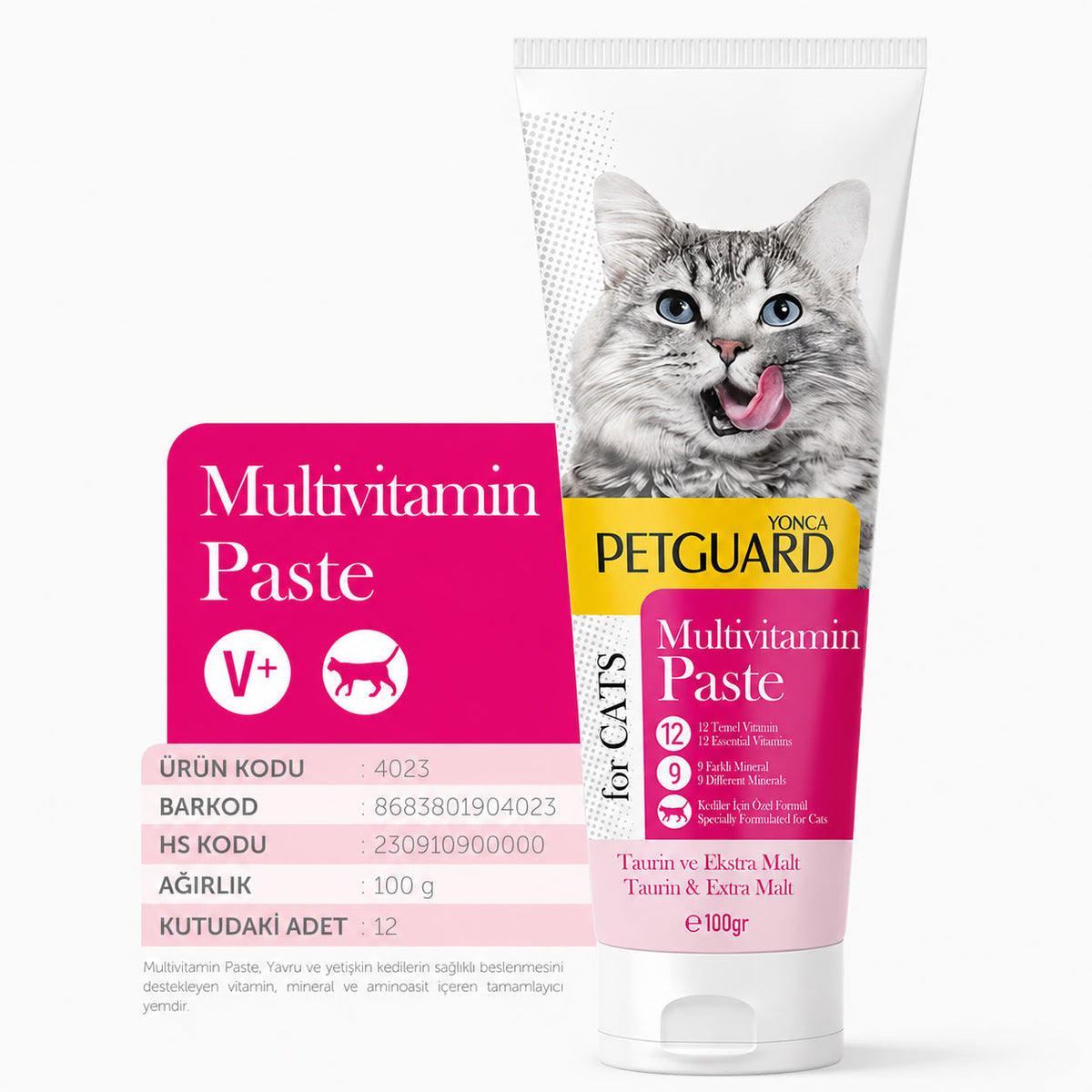 Petguard Multivitamin Paste 100 gr taurin ve ekstra malt içeren yavru yetişkin kedi vitamin macunu