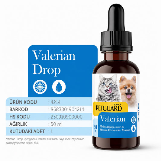 Petguard Valerian 50 ml melisa papatya ve kedi otu içeren kedi köpek sakinleştirici destek damlası
