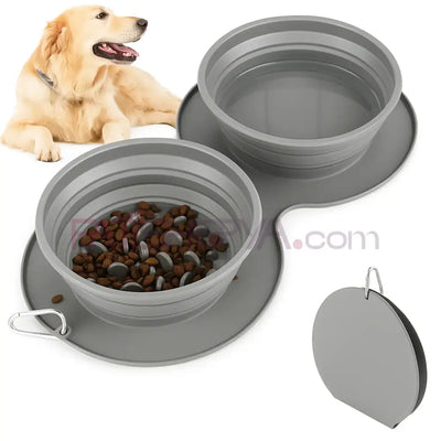 Portatif Katlanabilir Silikon İkili Mama ve Su Kabı Seti